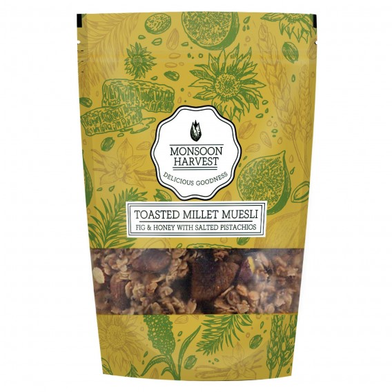 Monsoon Harvest Toasted Millet Muesli - Fig & Honey With Salted Pistachios 250 G