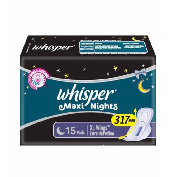Whisper Maxi Nights Sanitary Pads for Women, XL 15 Napkins