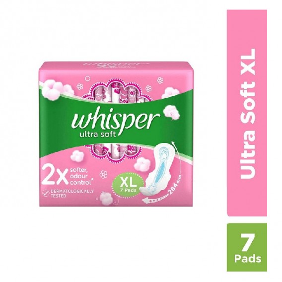 Whisper Ultra Soft Sanitary Pads for Women, XL 7 Napkins
